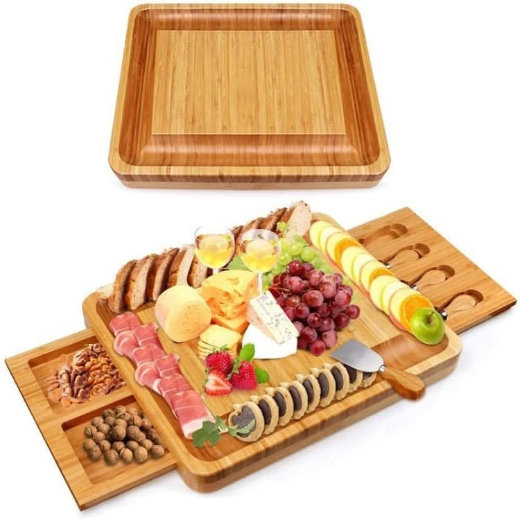 Natural Bamboo Cheese Board +4 Knife Set Reluova