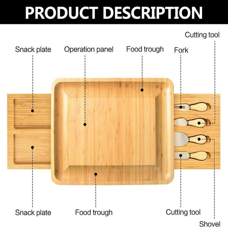 Natural Bamboo Cheese Board +4 Knife Set Reluova