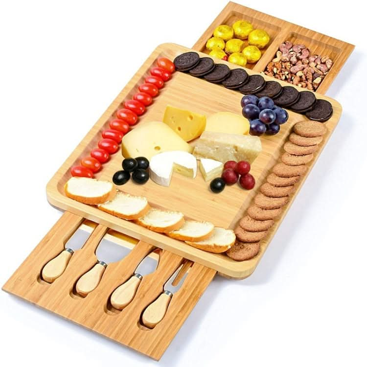 Natural Bamboo Cheese Board +4 Knife Set Reluova