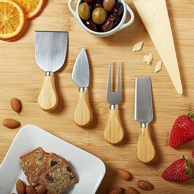 Natural Bamboo Cheese Board +4 Knife Set Reluova