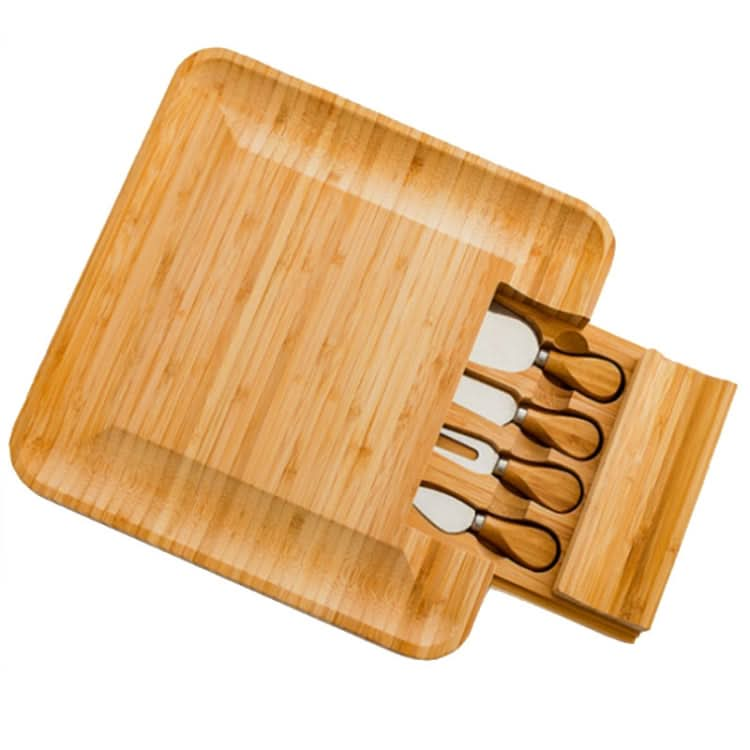 Bamboo Cheese Board With Cutter Cheese Drawer Plate, Size: Reluova