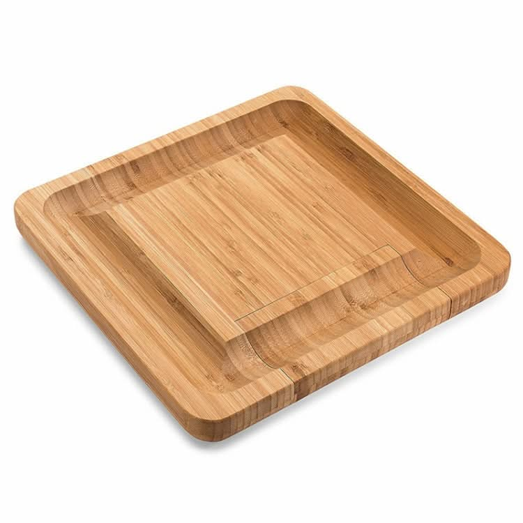 Bamboo Cheese Board With Cutter Cheese Drawer Plate, Size: Reluova