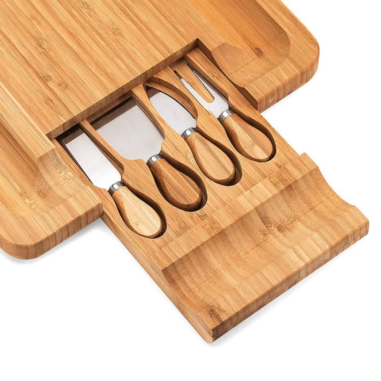 Bamboo Cheese Board With Cutter Cheese Drawer Plate, Size: Reluova