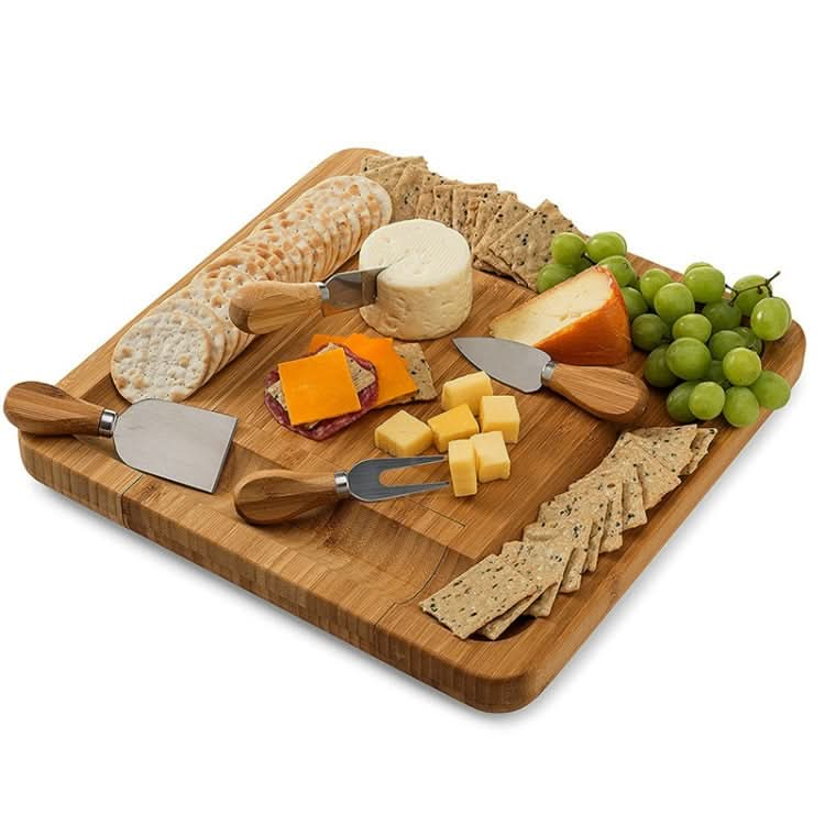 Bamboo Cheese Board With Cutter Cheese Drawer Plate, Size: Reluova