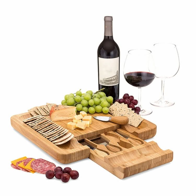 Bamboo Cheese Board With Cutter Cheese Drawer Plate, Size: Reluova