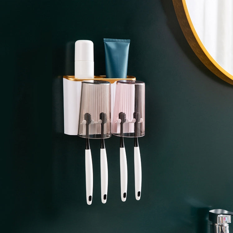 Bathroom Wall-mounted Punch-free Wash Cup Toothbrush Rack Squeeze Toothpaste Set Reluova