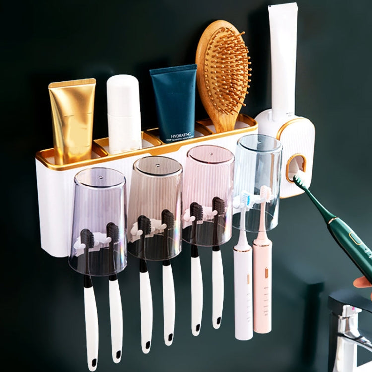 Bathroom Wall-mounted Punch-free Wash Cup Toothbrush Rack Squeeze Toothpaste Set Reluova