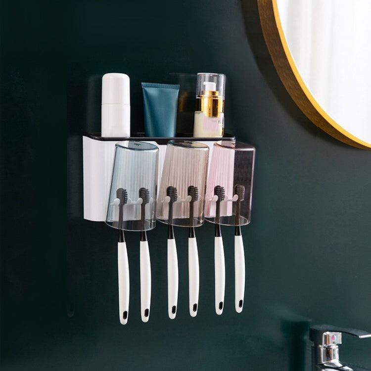 Bathroom Wall-mounted Punch-free Wash Cup Toothbrush Rack Squeeze Toothpaste Set