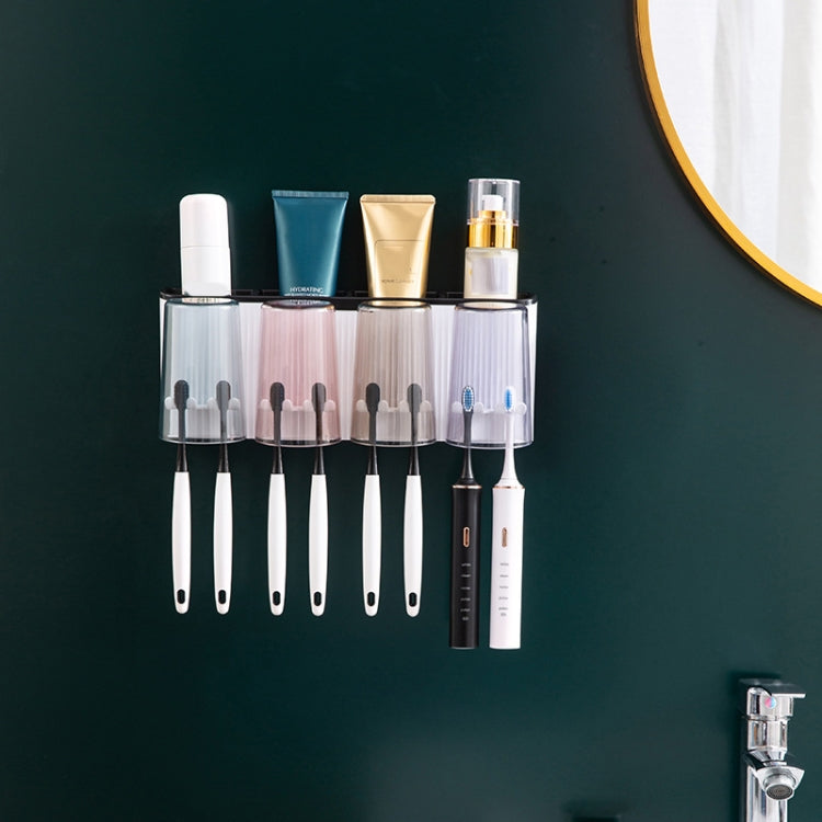 Bathroom Wall-mounted Punch-free Wash Cup Toothbrush Rack Squeeze Toothpaste Set Reluova