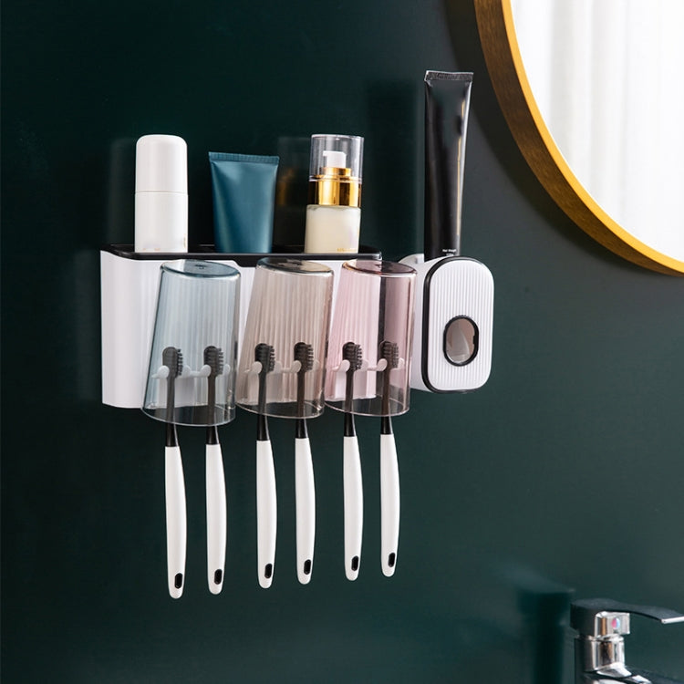 Bathroom Wall-mounted Punch-free Wash Cup Toothbrush Rack Squeeze Toothpaste Set Reluova