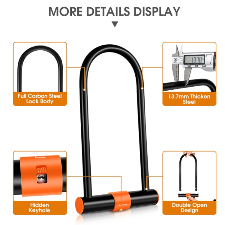 WEST BIKING Bicycle Carbon Steel Anti-Shear Anti-Theft U-Lock