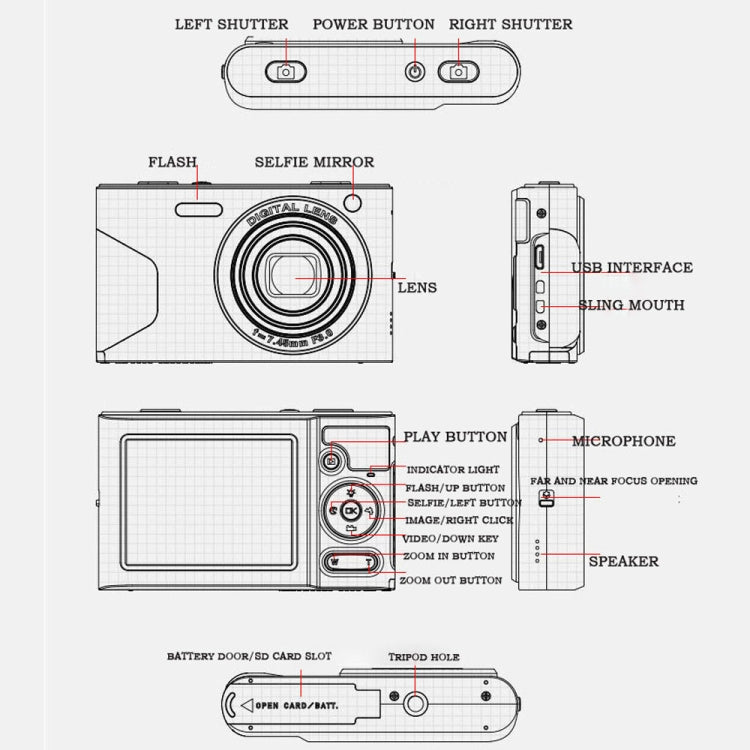 C8 4K  2.7-inch LCD Screen HD Digital Camera Retro Camera,Version: