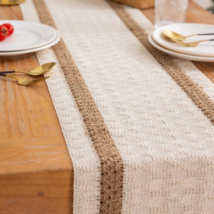 Cotton and Linen Woven Colorblock Tassel Striped Rhombus Table Runner, Series 1 My Store