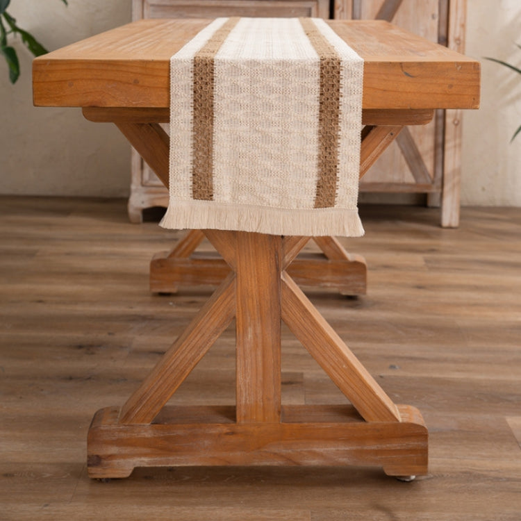 Cotton and Linen Woven Colorblock Tassel Striped Rhombus Table Runner, Series 1 My Store