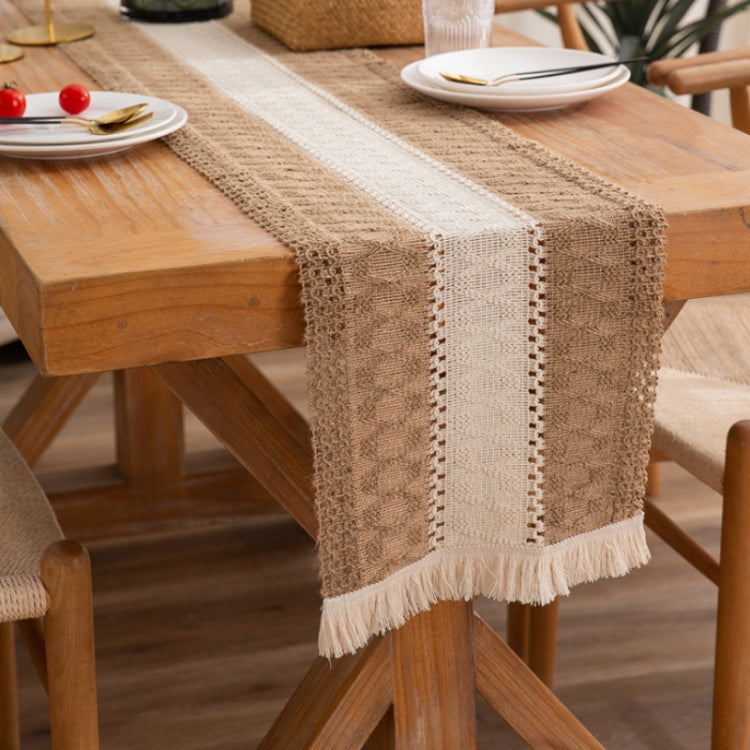 Cotton and Linen Woven Colorblock Tassel Striped Rhombus Table Runner, Series 1 My Store