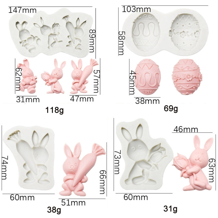 2 PCS Easter Bunny Egg Chocolate Baking Clay Silicone Mold