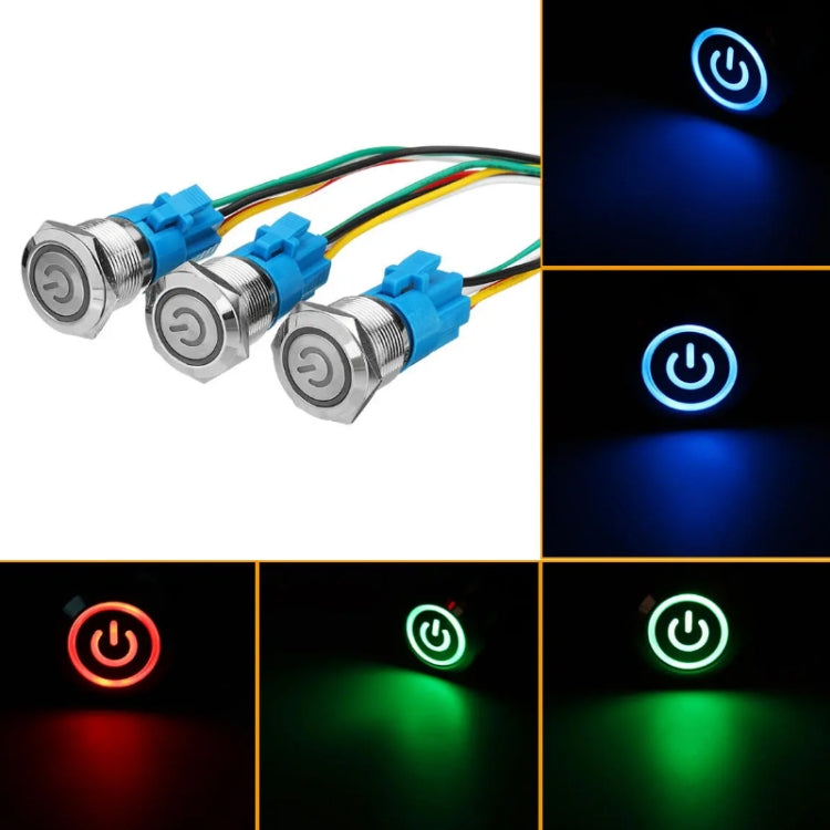 2 PCS 19mm Car Modified Metal Waterproof Button Flat Switch With Light, Color: