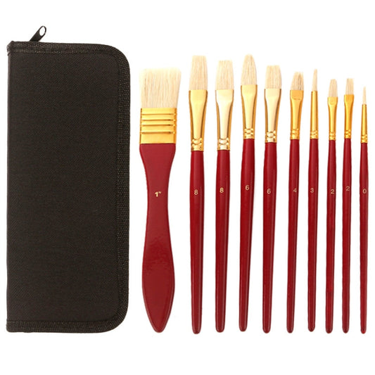 Zhu Ting 10PCS/Set Wooden Handle Bristle Oil Painting Gouache Set