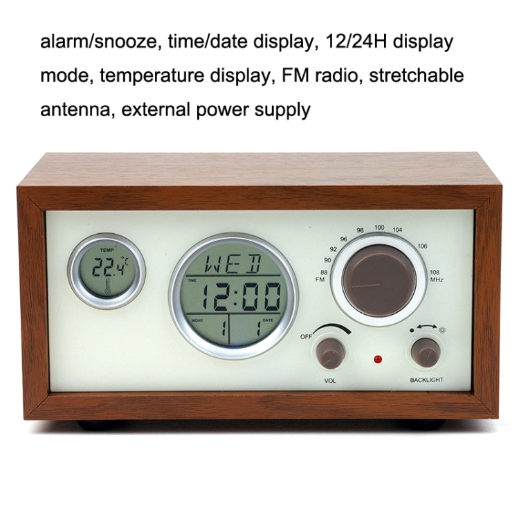 SY-601 Home Multifunctional Retro Wooden Radio Electronic Thermometer Alarm Clock