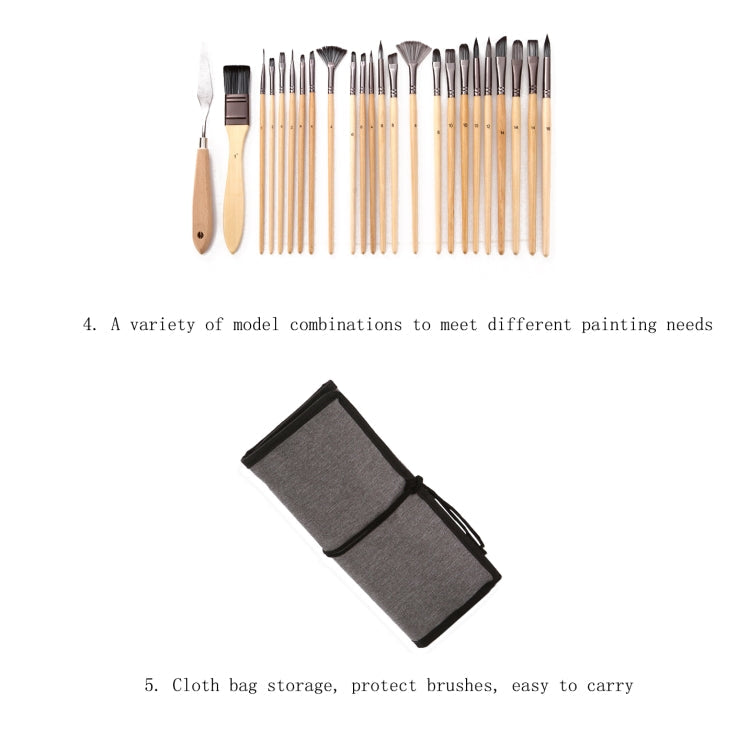 24 In 1 Nylon Wool Brush Canvas Storage Bag Set Oil Painting Gouache Watercolor Brush-Reluova