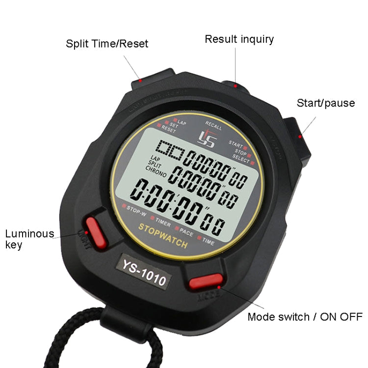 YS 3 Rows Display Luminous Stopwatch Timer Training Referee Stopwatch, Style: