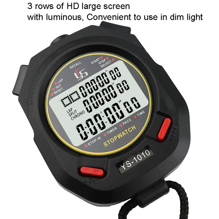 YS 3 Rows Display Luminous Stopwatch Timer Training Referee Stopwatch, Style: