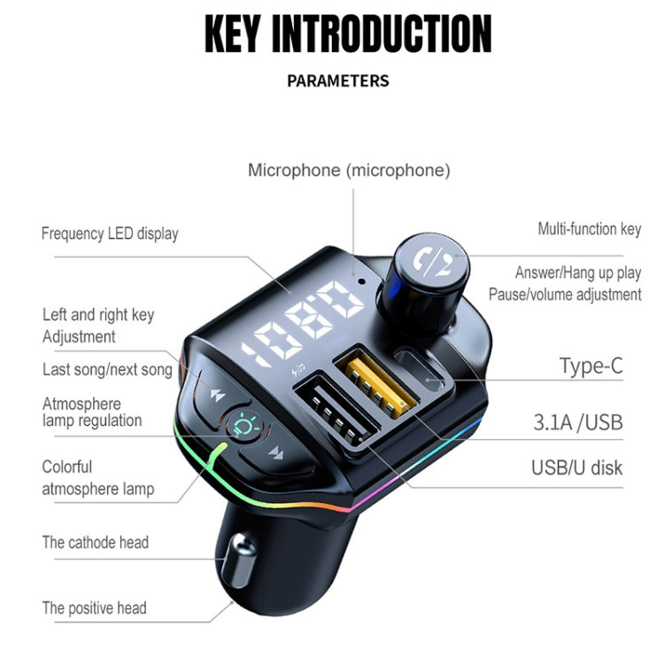 A10 Colorful Atmosphere Light FM Bluetooth Transmitter Car Charger ÎҵÄÉ̵ê