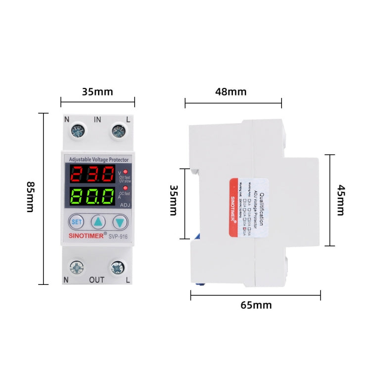 SINOTIMER SVP-916 Adjustable Self-resetting Over-voltage Under-voltage Protector, Current: