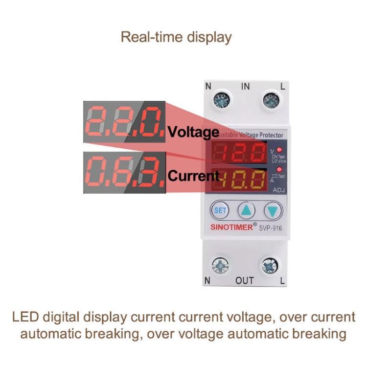 SINOTIMER SVP-916 Adjustable Self-resetting Over-voltage Under-voltage Protector, Current: