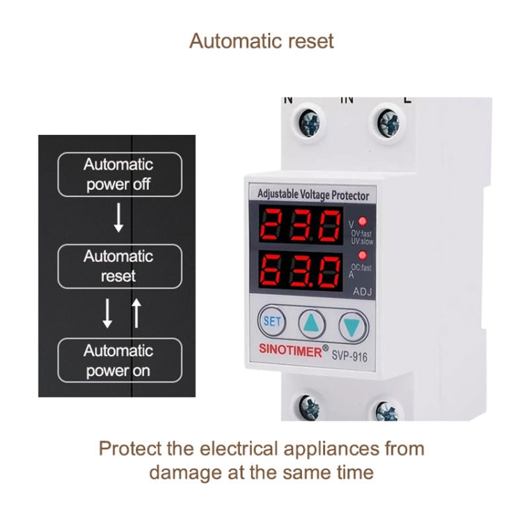 SINOTIMER SVP-916 Adjustable Self-resetting Over-voltage Under-voltage Protector, Current: