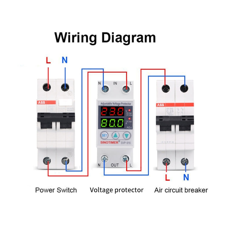 SINOTIMER SVP-916 Adjustable Self-resetting Over-voltage Under-voltage Protector, Current: