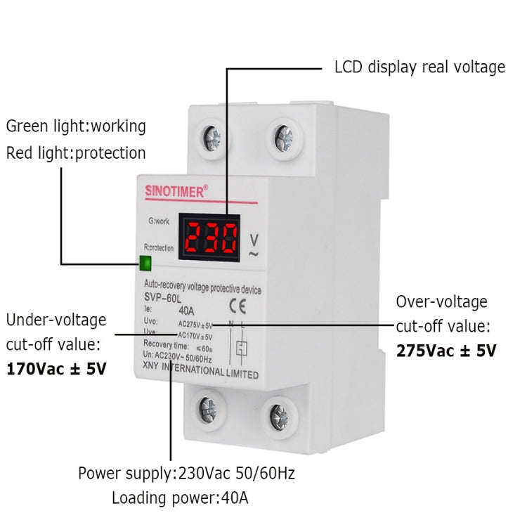 SINOTIMER 220V LED Digital Display Delay Automatic Reset Under-voltage Protector Reluova