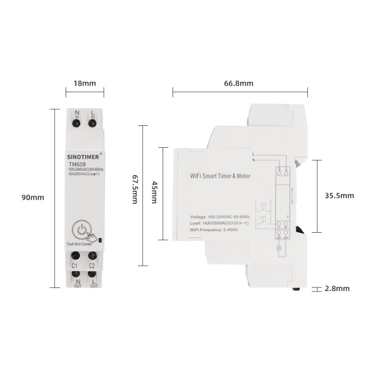 SINOTIMER TM608 Smart WiFi Single-Phase Power Meter Mobile App Home Rail Meter 16A 100-240V Reluova