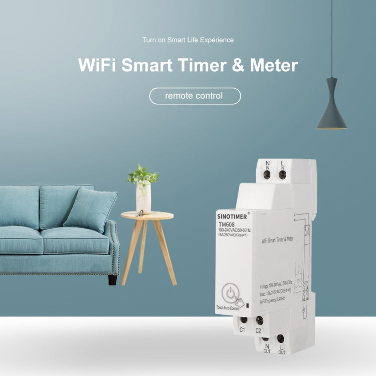 SINOTIMER TM608 Smart WiFi Single-Phase Power Meter Mobile App Home Rail Meter 16A 100-240V