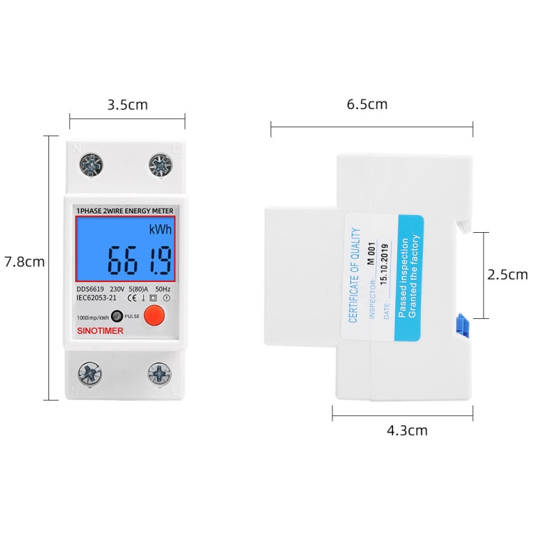 SINOTIMER DDS6619-012 Backlight Display Household Single-phase Rail Energy Meter 5-80A Reluova