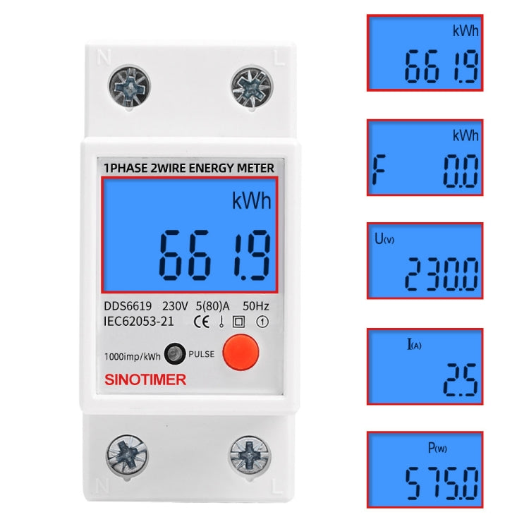 SINOTIMER DDS6619-012 Backlight Display Household Single-phase Rail Energy Meter 5-80A