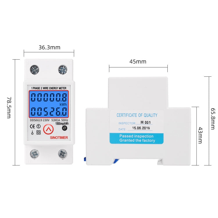 SINOTIMER DDS6619-526L-2 Can Reset Zero Backlight Display Single-phase Rail Electric Energy Meter Reluova