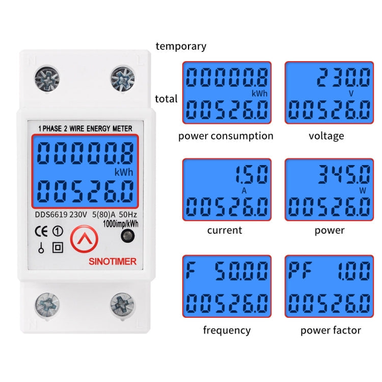 SINOTIMER DDS6619-526L-2 Can Reset Zero Backlight Display Single-phase Rail Electric Energy Meter Reluova