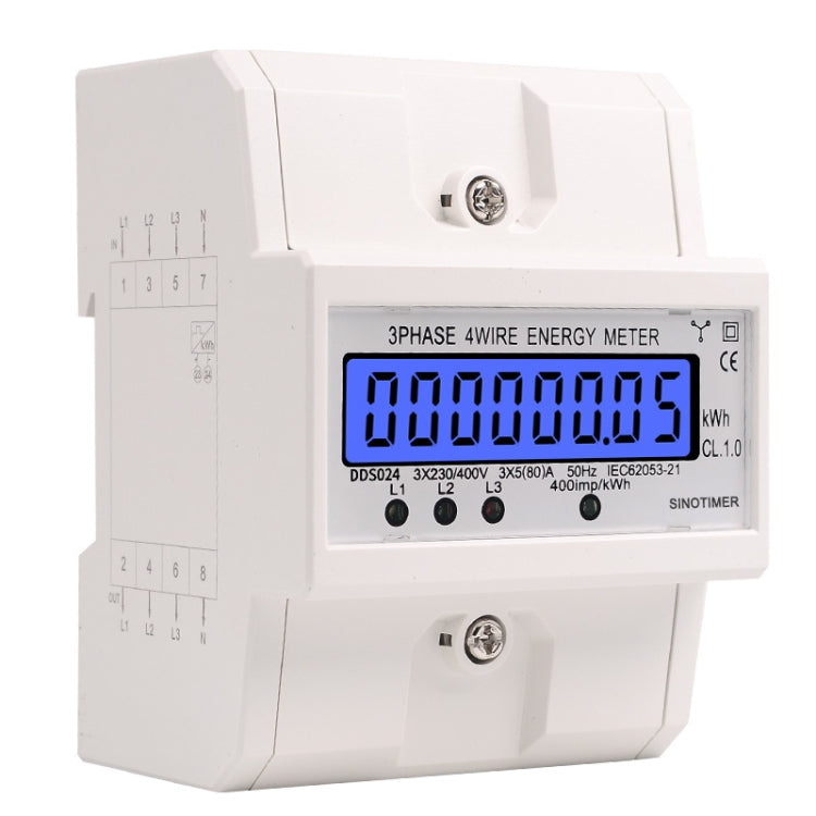 SINOTIMER Three-Phase Backlight Display Rail Type Electricity Meter 5-100A 400V