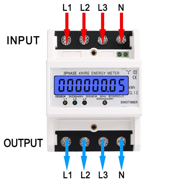 SINOTIMER Three-Phase Backlight Display Rail Type Electricity Meter 5-100A 400V