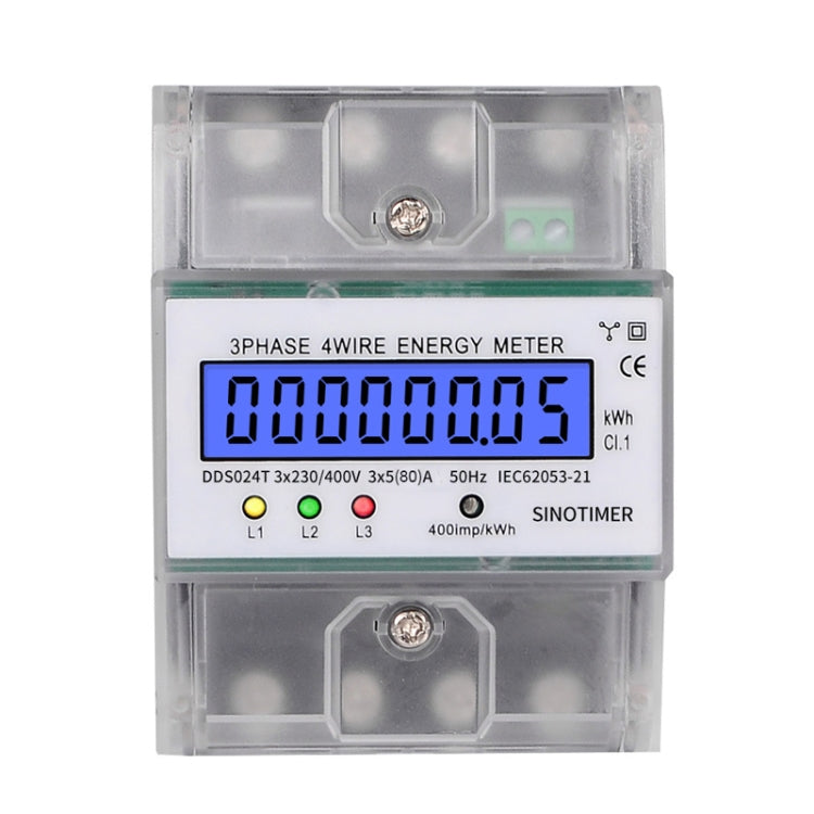 SINOTIMER Three-Phase Backlight Display Rail Type Electricity Meter 5-100A 400V