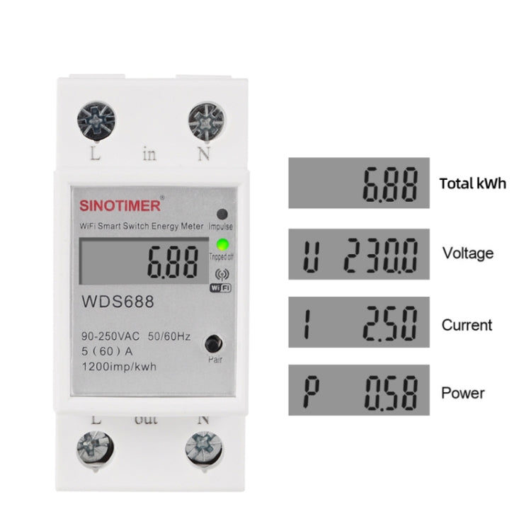 SINOTIMER WDS688 Smart WiFi Single-Phase Power Meter Mobile APP Home Rail Meter 5-60A 230V My Store