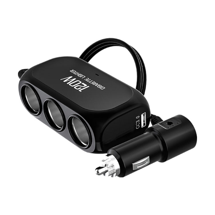 Dual USB + Type-C / USB-C 3 Hole Cigarette Lighter Car Charger, Style: