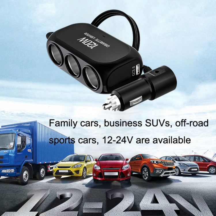 Dual USB + Type-C / USB-C 3 Hole Cigarette Lighter Car Charger, Style: