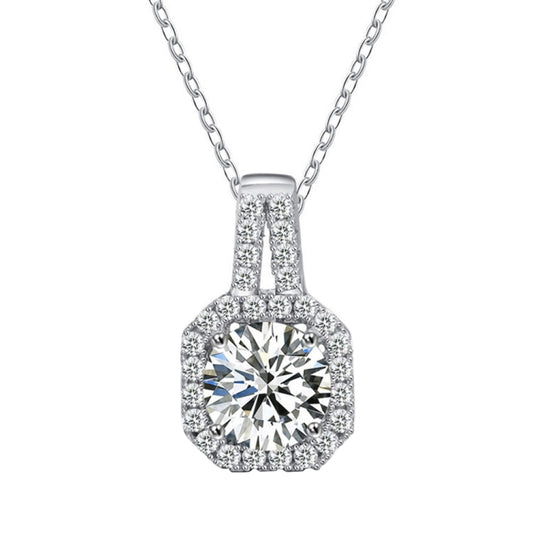 XMZ018 925 Silver Moissanite Diamond Necklace Square Diamond Neck Chain, Specification: