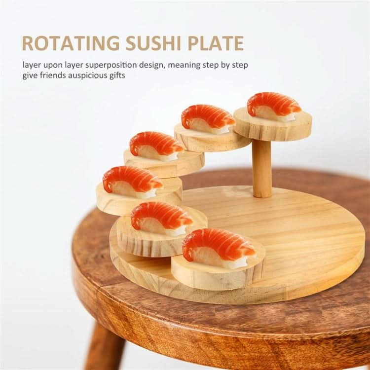 Wood Serving Tray Rotating Steps Meat Plate Sushi Dish