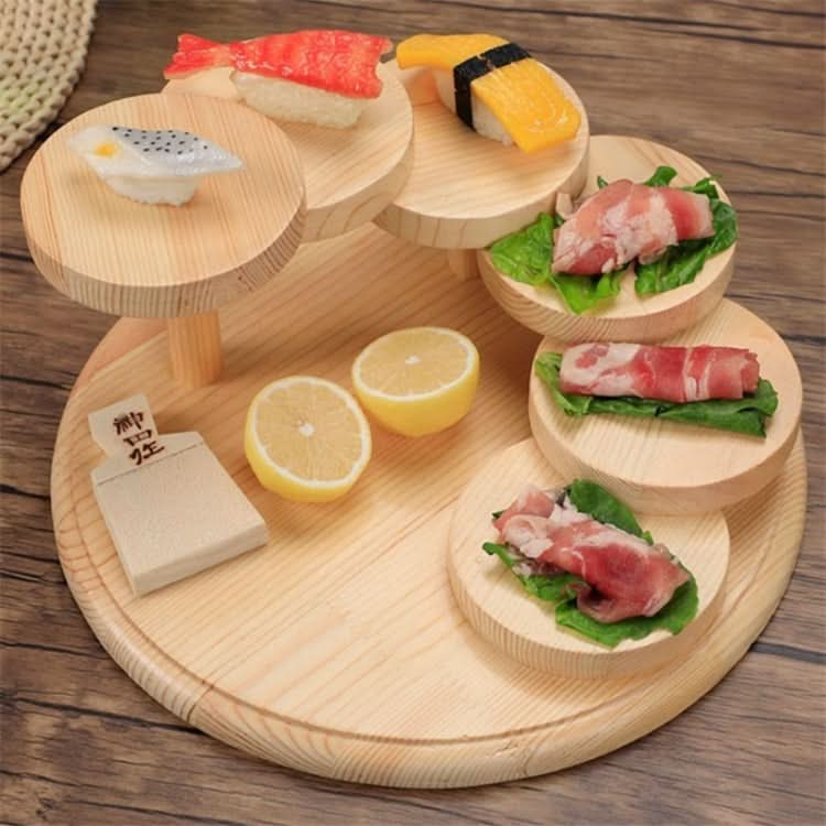 Wood Serving Tray Rotating Steps Meat Plate Sushi Dish