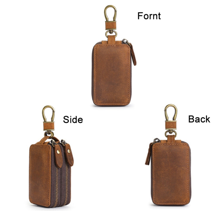 TP-9032 First Layer Cowhide Multifunctional Double Zipper Car Key Case