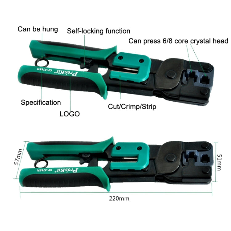 ProsKit Dual-purpose 6/8P Iron Handle Network Ratchet Crimping Plier