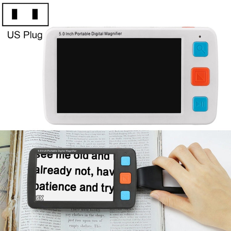 5.0 inch Portable HD Electronic Vision Aid Low Vision Magnifying Glass Reader, US Plug